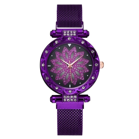 Purple Majesty: Crystal Flower Watch with Rose Gold Accents - Picture 1 of 1